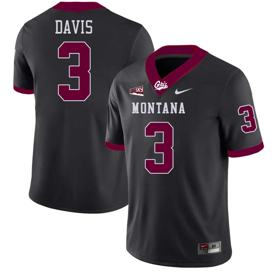 Montana Grizzlies #3 Brooks Davis College Football Jerseys Stitched Sale-Black